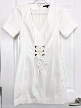 NWOT - French Connection White Fitted Mini Dress with Lace-Up at Waist